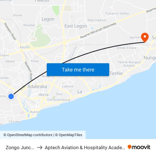 Zongo Junction to Aptech Aviation & Hospitality Academy Gh. map