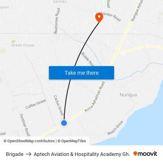 Brigade to Aptech Aviation & Hospitality Academy Gh. map