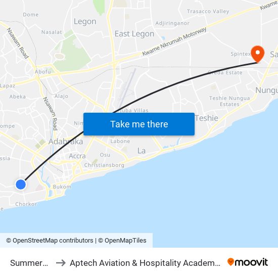 Summerhut to Aptech Aviation & Hospitality Academy Gh. map