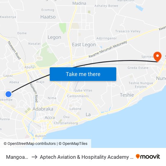 Mangoase to Aptech Aviation & Hospitality Academy Gh. map