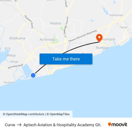 Curve to Aptech Aviation & Hospitality Academy Gh. map