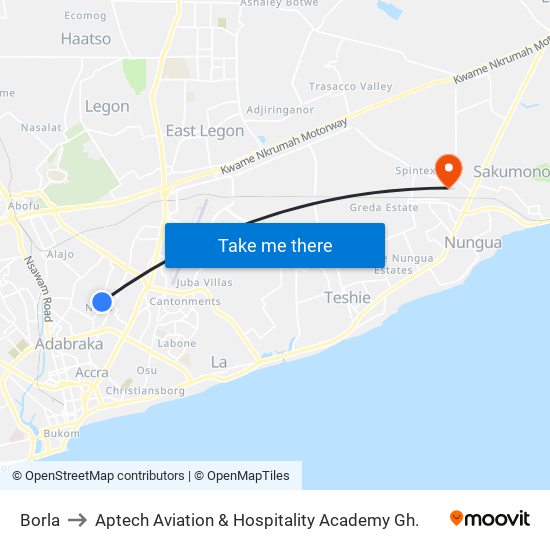 Borla to Aptech Aviation & Hospitality Academy Gh. map