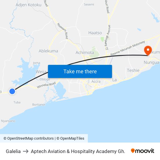 Galelia to Aptech Aviation & Hospitality Academy Gh. map