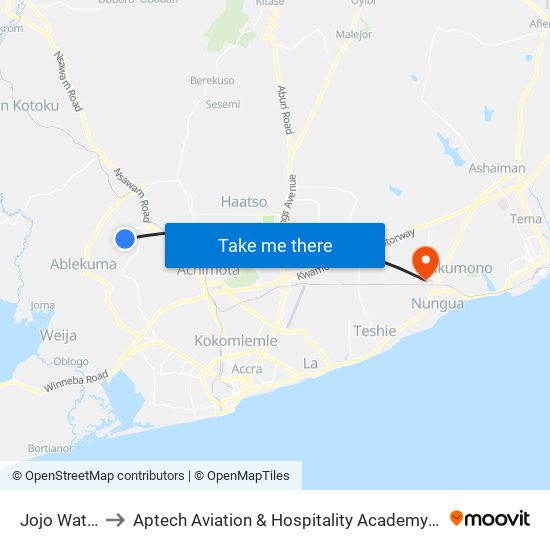 Jojo Water to Aptech Aviation & Hospitality Academy Gh. map