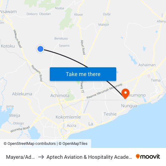 Mayera/Adusa to Aptech Aviation & Hospitality Academy Gh. map