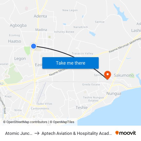 Atomic Junction to Aptech Aviation & Hospitality Academy Gh. map