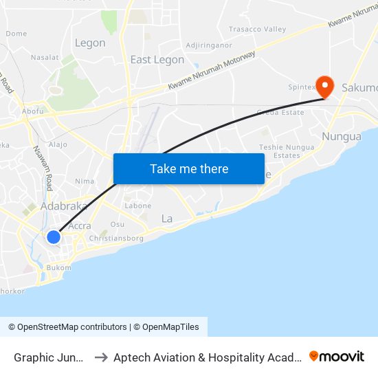 Graphic Junction to Aptech Aviation & Hospitality Academy Gh. map