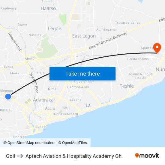 Goil to Aptech Aviation & Hospitality Academy Gh. map