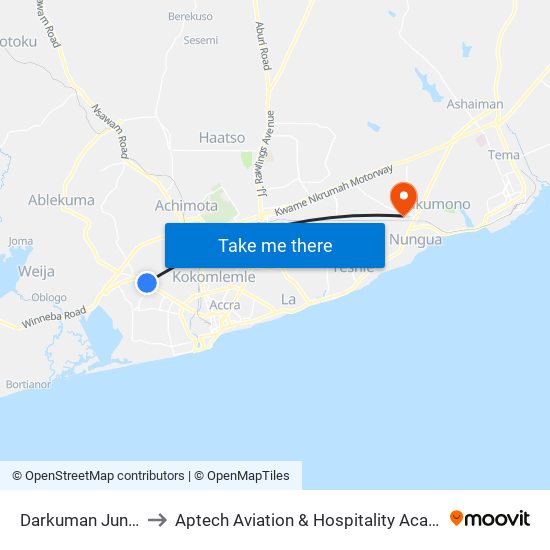 Darkuman Junction to Aptech Aviation & Hospitality Academy Gh. map