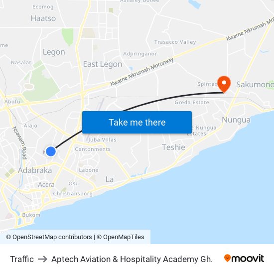 Traffic to Aptech Aviation & Hospitality Academy Gh. map