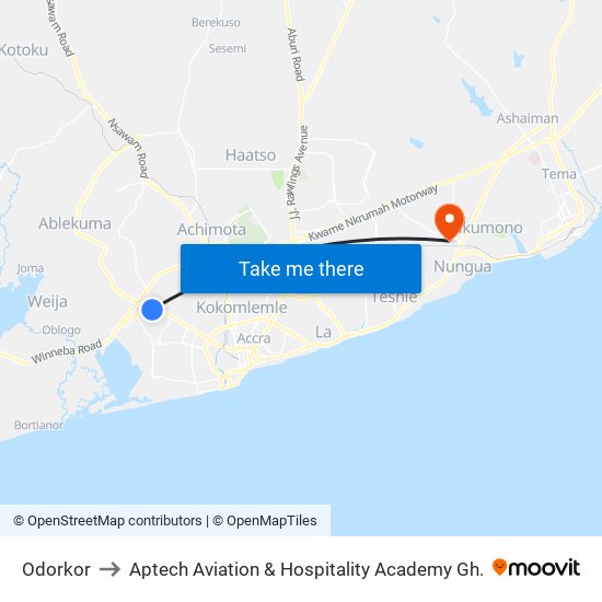 Odorkor to Aptech Aviation & Hospitality Academy Gh. map