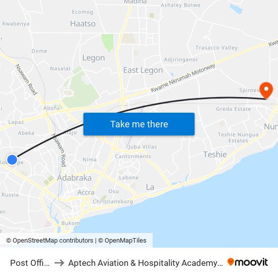 Post Office to Aptech Aviation & Hospitality Academy Gh. map