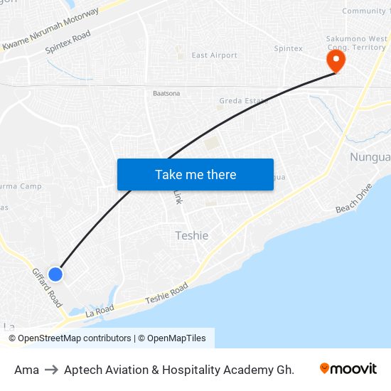Ama to Aptech Aviation & Hospitality Academy Gh. map