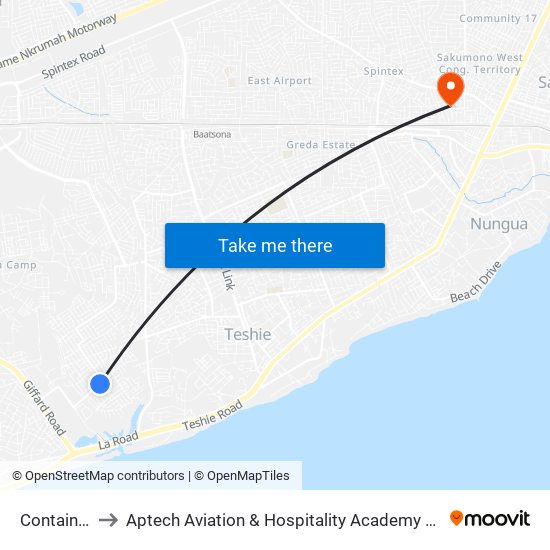 Container to Aptech Aviation & Hospitality Academy Gh. map