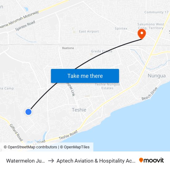 Watermelon Junction to Aptech Aviation & Hospitality Academy Gh. map