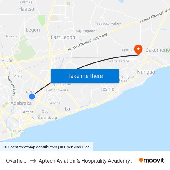 Overhead to Aptech Aviation & Hospitality Academy Gh. map