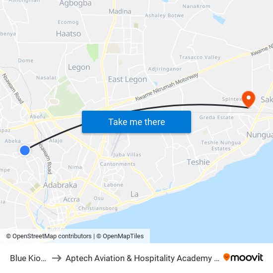 Blue Kiosk to Aptech Aviation & Hospitality Academy Gh. map