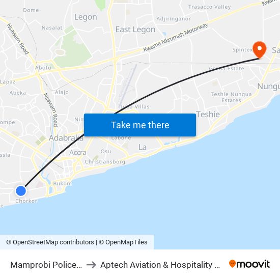 Mamprobi Police Station to Aptech Aviation & Hospitality Academy Gh. map