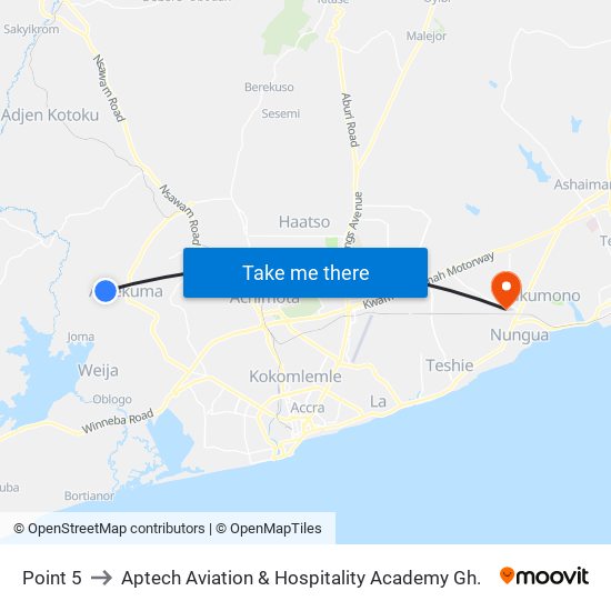 Point 5 to Aptech Aviation & Hospitality Academy Gh. map