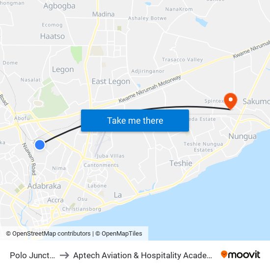 Polo Junction to Aptech Aviation & Hospitality Academy Gh. map