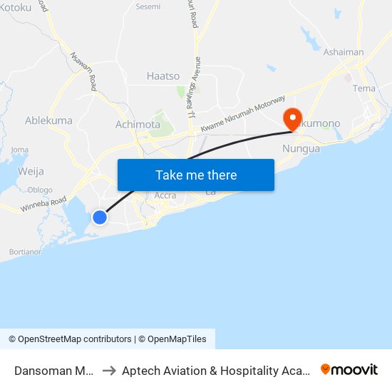 Dansoman Market to Aptech Aviation & Hospitality Academy Gh. map