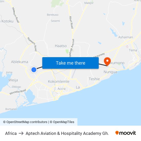 Africa to Aptech Aviation & Hospitality Academy Gh. map