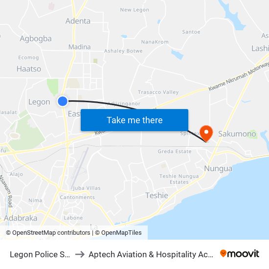 Legon Police Station to Aptech Aviation & Hospitality Academy Gh. map