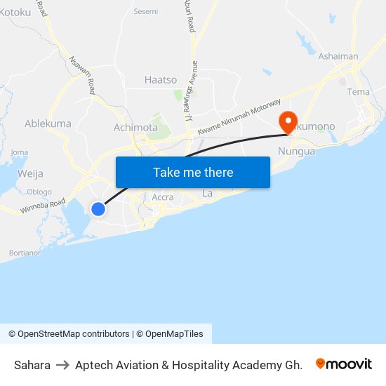 Sahara to Aptech Aviation & Hospitality Academy Gh. map