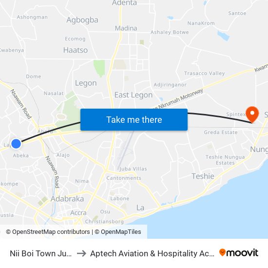 Nii Boi Town Junction to Aptech Aviation & Hospitality Academy Gh. map