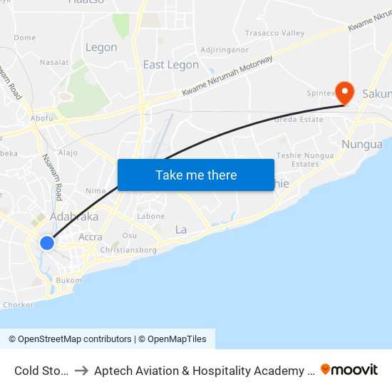 Cold Store to Aptech Aviation & Hospitality Academy Gh. map