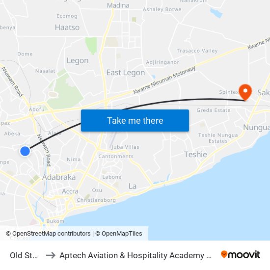 Old Stop to Aptech Aviation & Hospitality Academy Gh. map