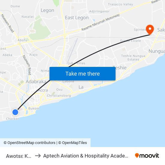 Awotsɛ Kojo to Aptech Aviation & Hospitality Academy Gh. map