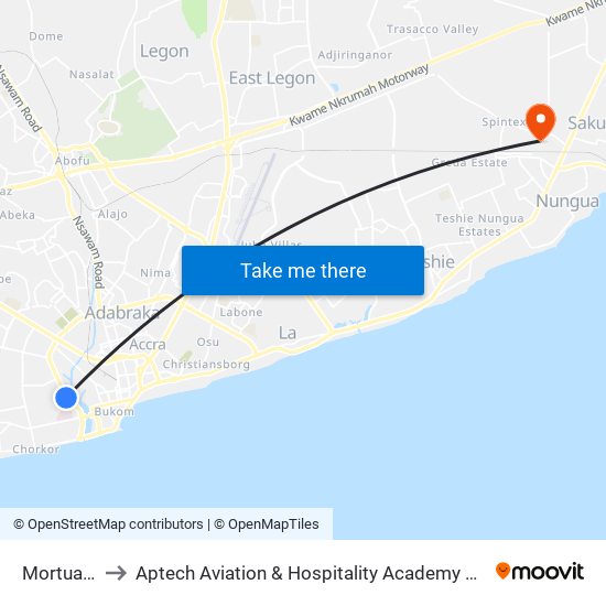 Mortuary to Aptech Aviation & Hospitality Academy Gh. map