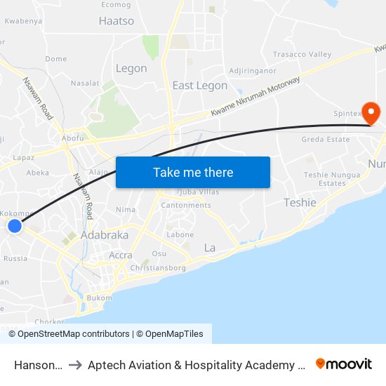 Hansonic to Aptech Aviation & Hospitality Academy Gh. map