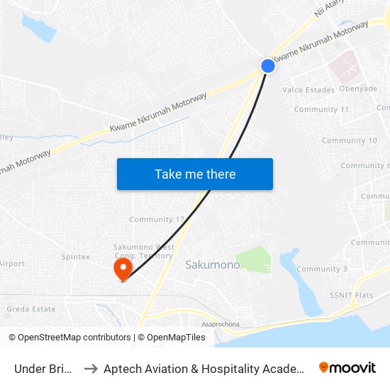Under Bridge to Aptech Aviation & Hospitality Academy Gh. map