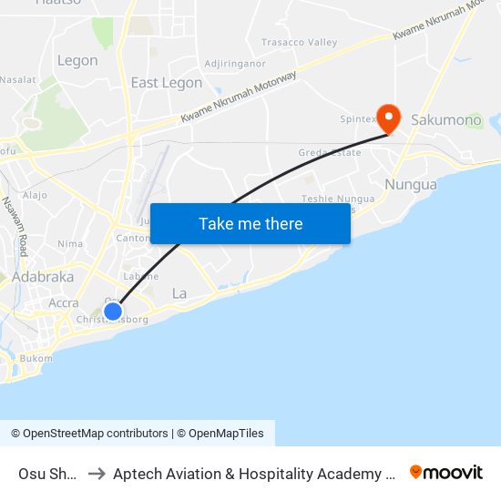 Osu Shell to Aptech Aviation & Hospitality Academy Gh. map