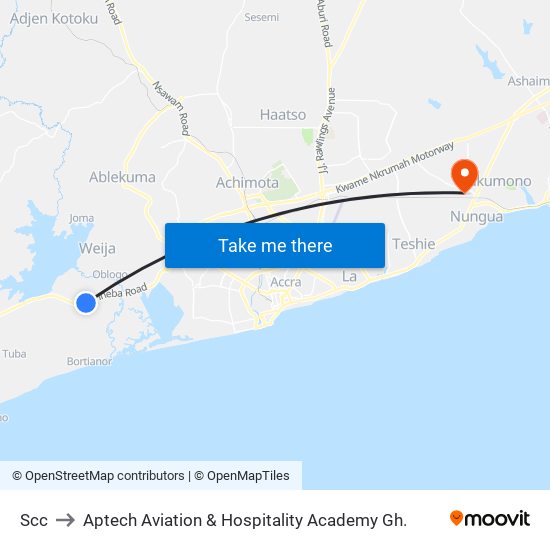 Scc to Aptech Aviation & Hospitality Academy Gh. map