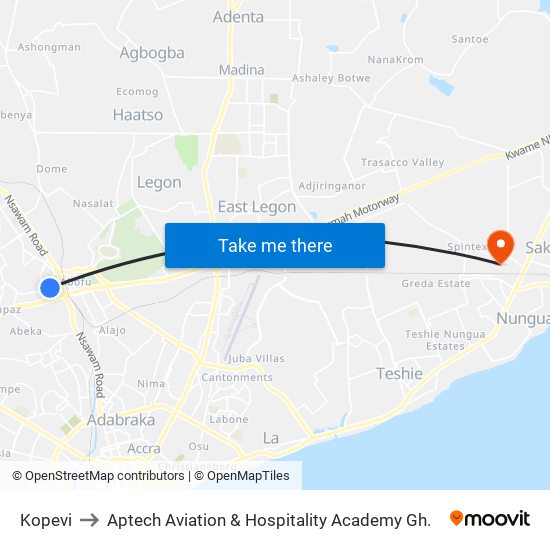 Kopevi to Aptech Aviation & Hospitality Academy Gh. map