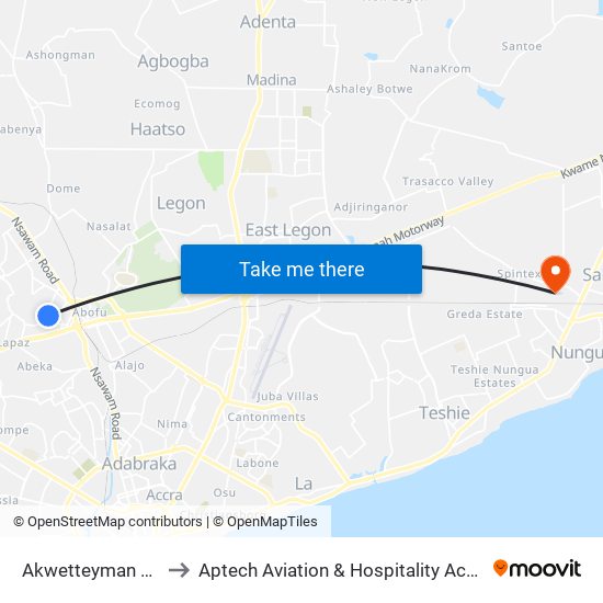 Akwetteyman Zongo to Aptech Aviation & Hospitality Academy Gh. map