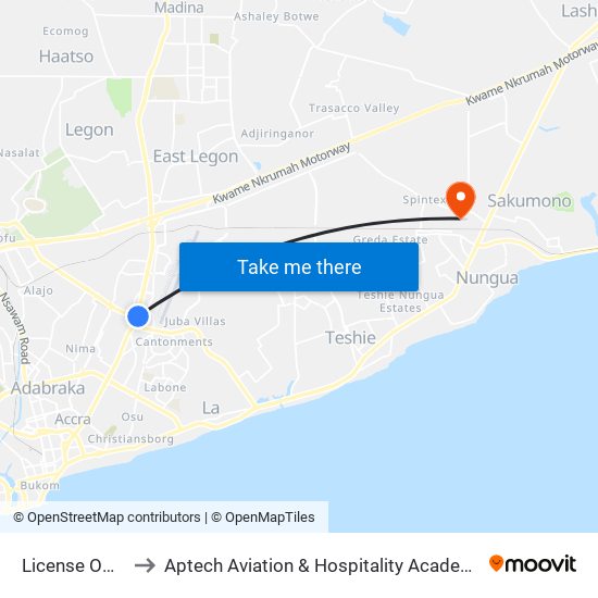 License Office to Aptech Aviation & Hospitality Academy Gh. map