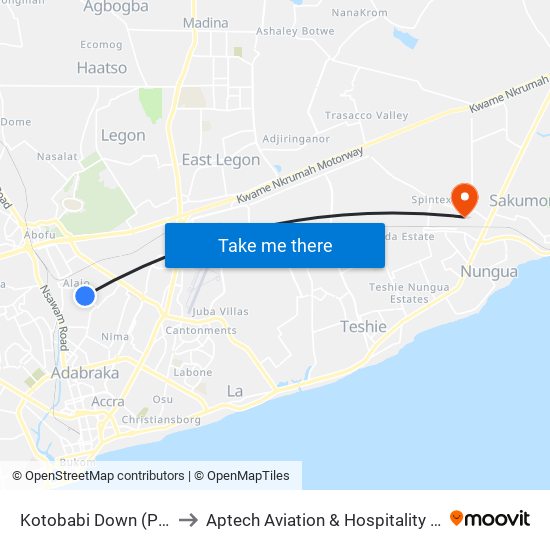 Kotobabi Down (Polo Park) to Aptech Aviation & Hospitality Academy Gh. map