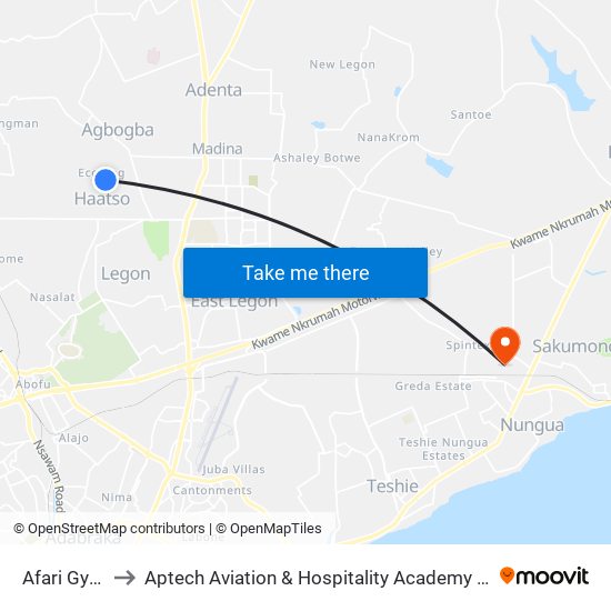 Afari Gyan to Aptech Aviation & Hospitality Academy Gh. map