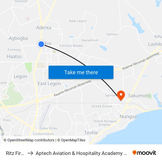 Ritz First to Aptech Aviation & Hospitality Academy Gh. map