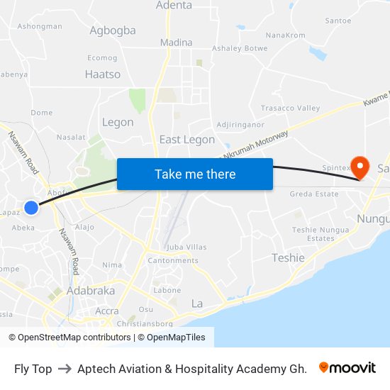 Fly Top to Aptech Aviation & Hospitality Academy Gh. map