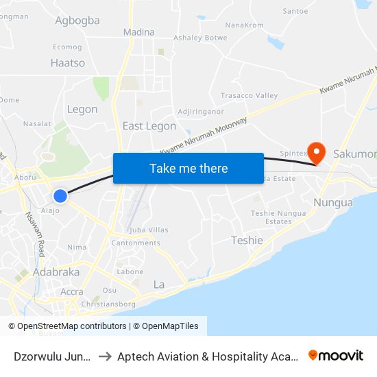 Dzorwulu Junction to Aptech Aviation & Hospitality Academy Gh. map