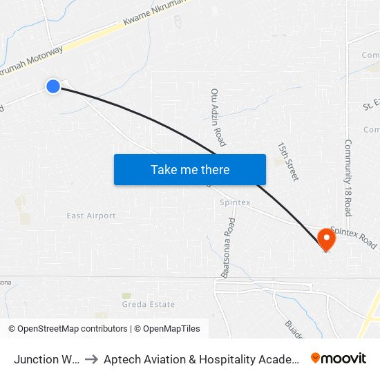 Junction Wise to Aptech Aviation & Hospitality Academy Gh. map