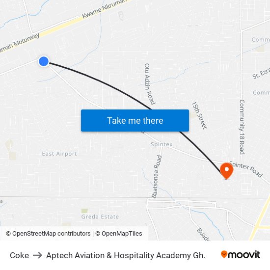 Coke to Aptech Aviation & Hospitality Academy Gh. map