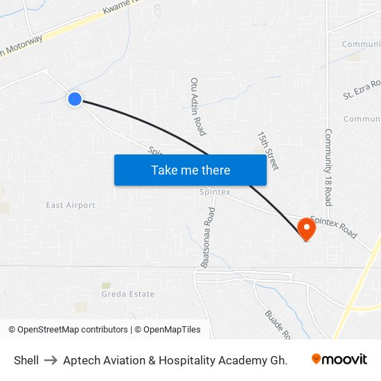 Shell to Aptech Aviation & Hospitality Academy Gh. map