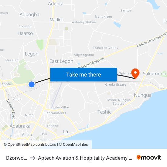 Dzorwolu to Aptech Aviation & Hospitality Academy Gh. map