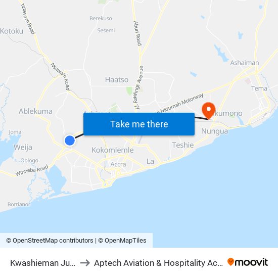 Kwashieman Junction to Aptech Aviation & Hospitality Academy Gh. map